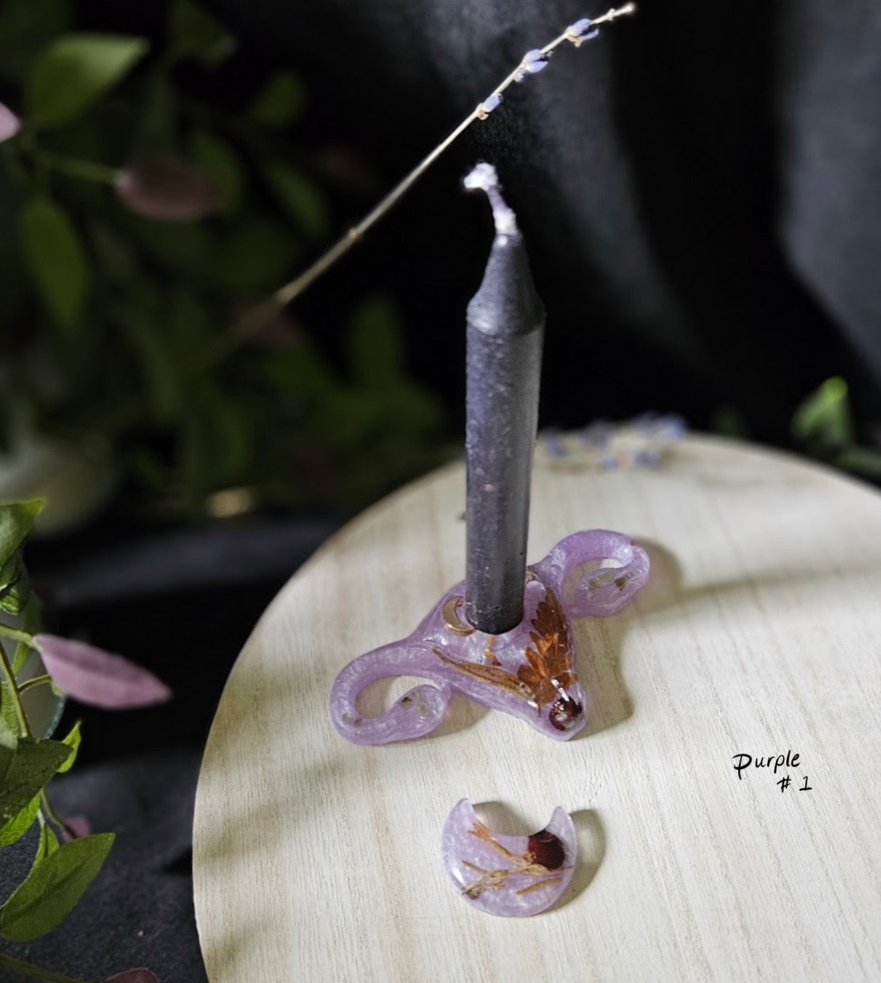 Candleholder with matching crescent moon