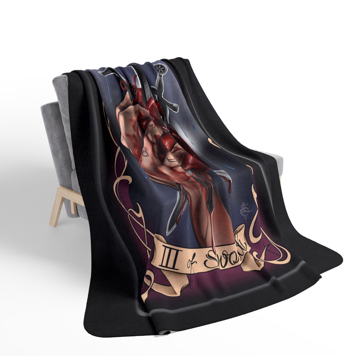 Three of Swords tarot blanket (Black)