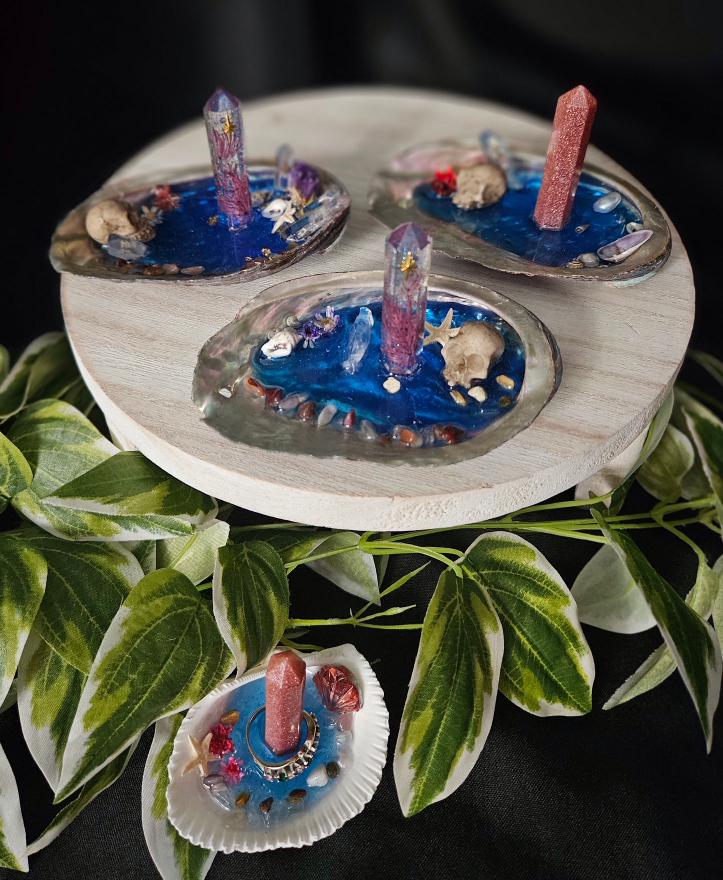 Abalone shell ring holders